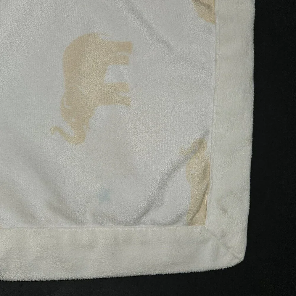 Wendy Bellissimo White Tan Elephant Fleece Baby Blanket Blue Stars READ AS IS